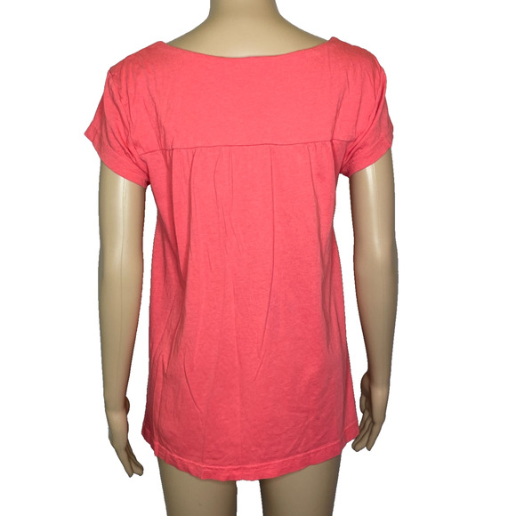 Women's Small Garnet Hill Orange Floral Embroidered Cotton Blend T-Shirt - Picture 3 of 5